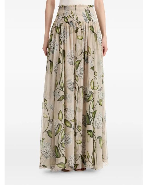 Oscar de la Renta White Floral Chiffon Maxi A-Line Skirt