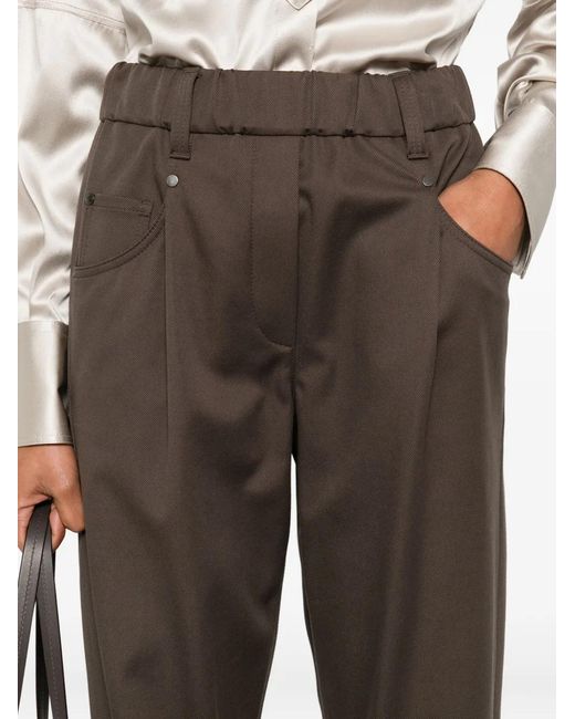 Brunello Cucinelli Gray Pleated-Front Five-Pocket Trousers
