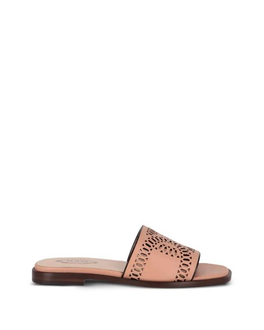 Tod's Pink Laser-Cut Slip-On Sandals