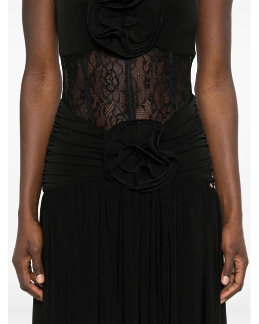 Nissa Black Floral-Appliqué Maxi Dress