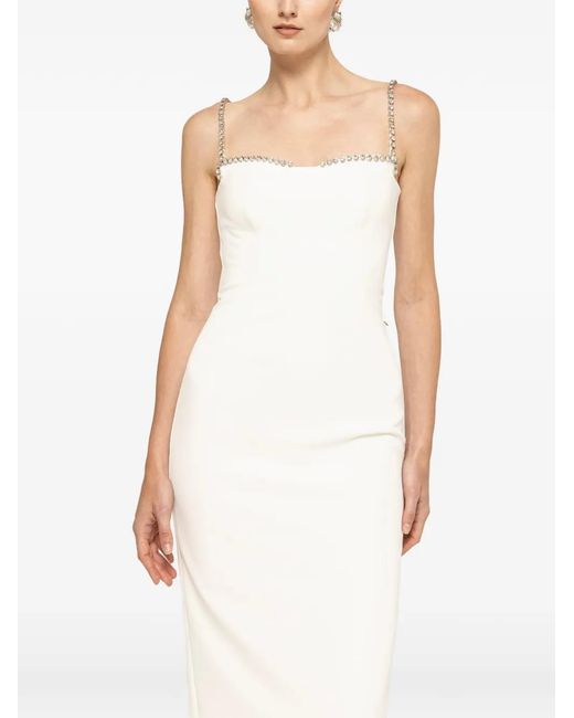 Nissa White Crystal-Detail Fitted Midi Dress