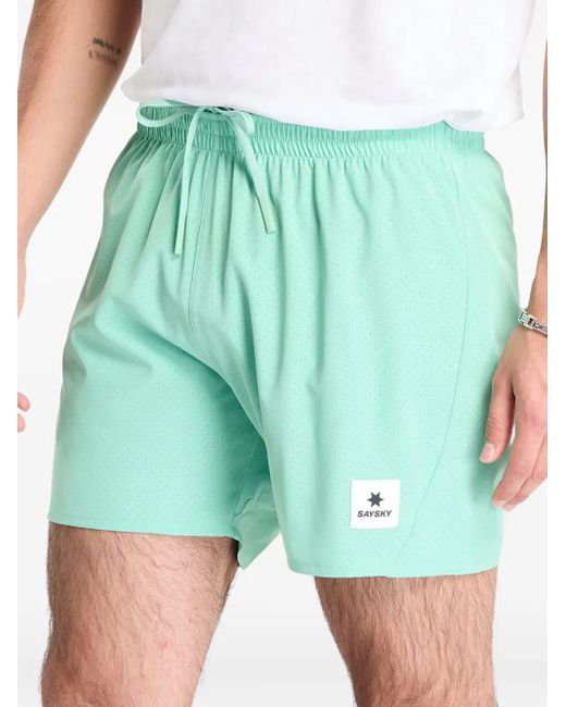 Saysky Green Elasticated-Waistband Mesh-Panel Shorts for men