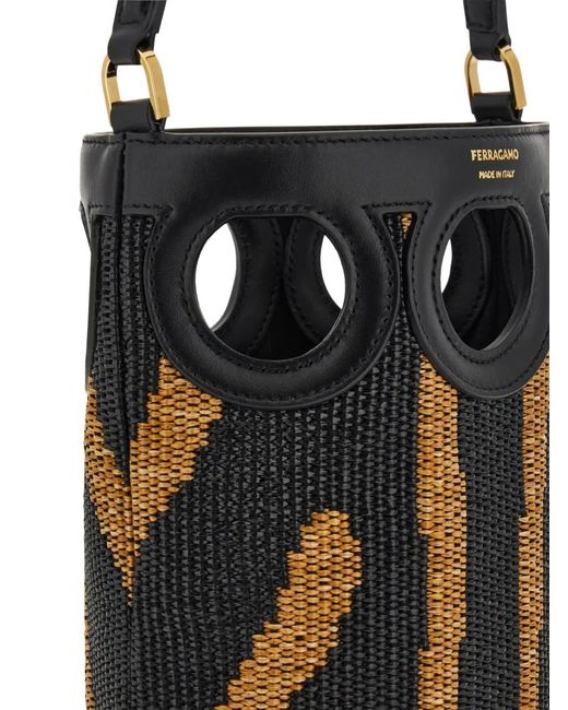 Ferragamo Black Gancini Outline Bucket Bag (Xs)
