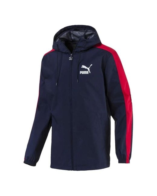 PUMA Blue Logo-Print Hooded Jacket for men