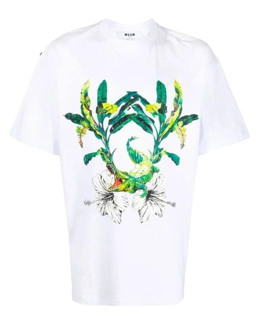 MSGM Blue Graphic-Print T-Shirt for men