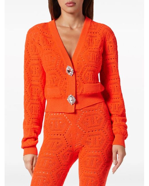 Philipp Plein Red Cardigan À Motif Intarsia