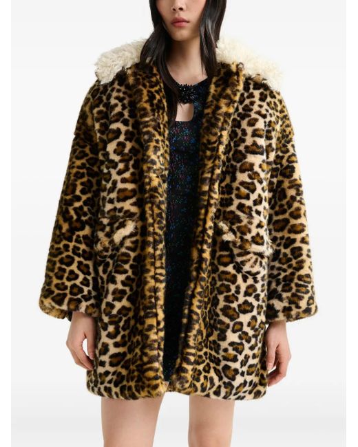 Essentiel Antwerp Brown Leopard-Print Contrast-Collar Coat