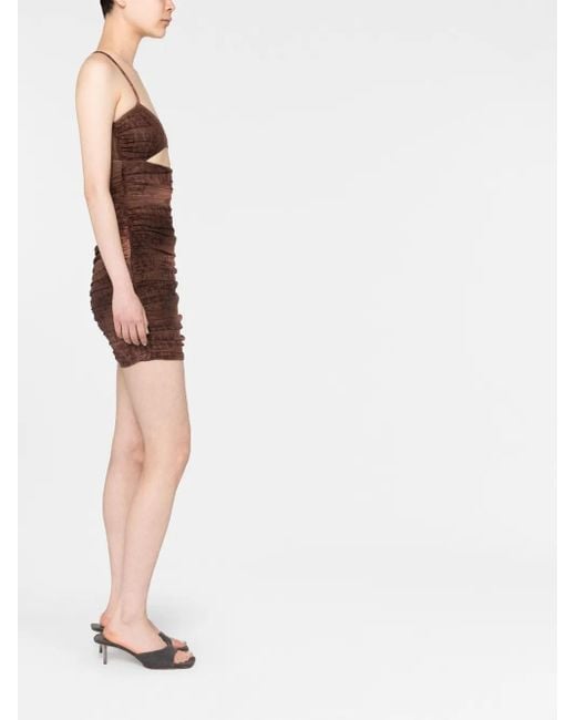 M I S B H V Brown Letter-Print Ruched Mini Dress