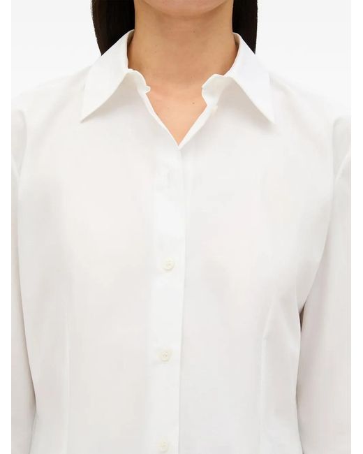 Another Tomorrow White Dart-Detail Fitted Blouse