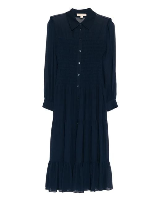 Michael Kors Blue Smocked Shirt Dress
