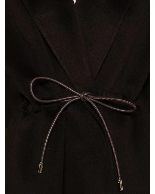 Soft Goat Black Drawstring Waist Lapel Coat
