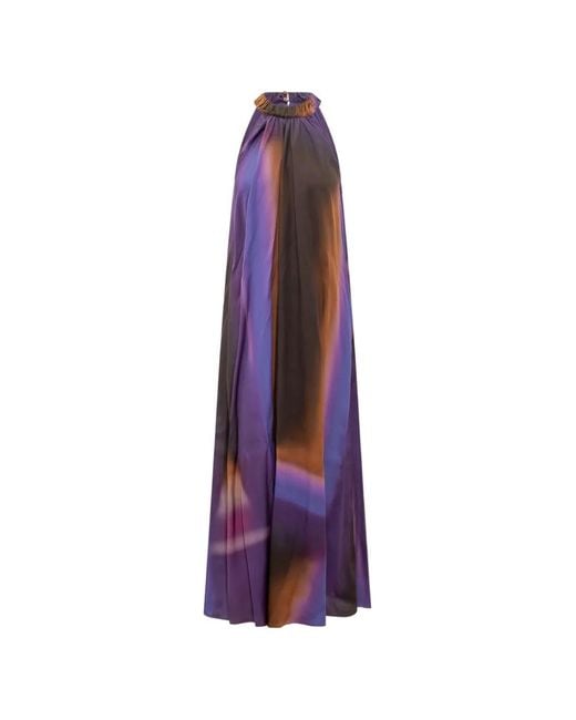 Momoní Purple Abstract-Print Halterneck Dress