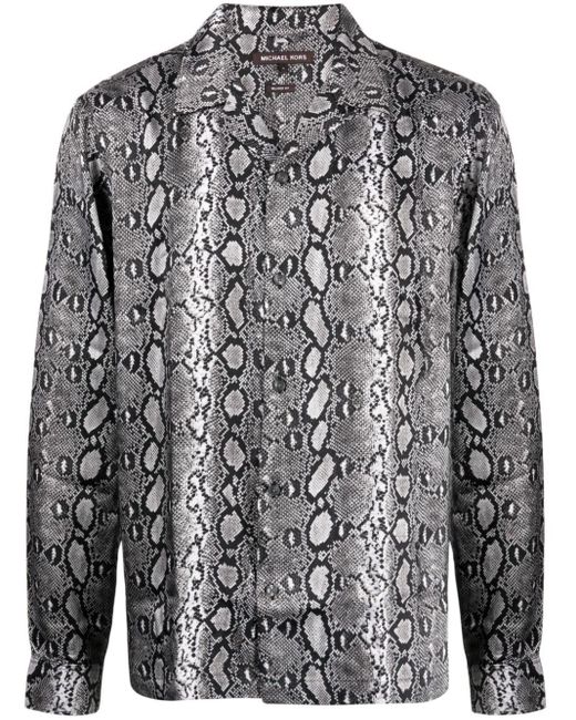 Michael Kors Gray Notched-collar Snakeskin-print Shirt for men