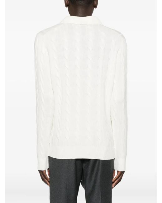 Gran Sasso White Cable-Knit Logo Sweater for men