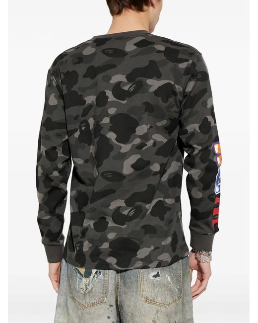A Bathing Ape Black Camouflage-Print Shark-Detail T-Shirt for men