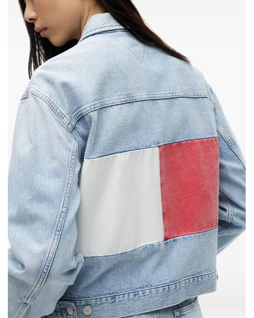 Tommy Hilfiger Blue Flag-Patch Faded Denim Jacket