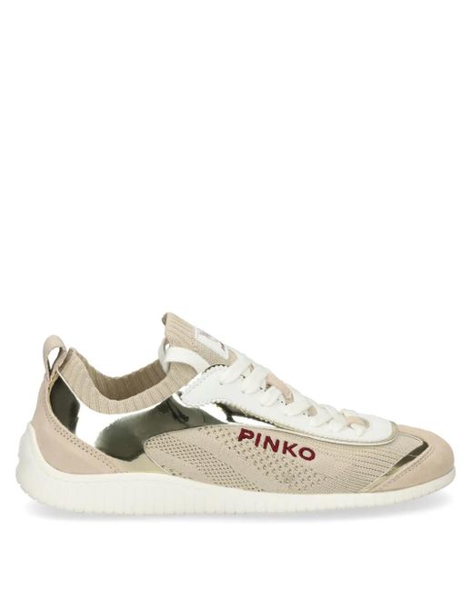 Pinko Natural Logo-Embroidered Sneakers