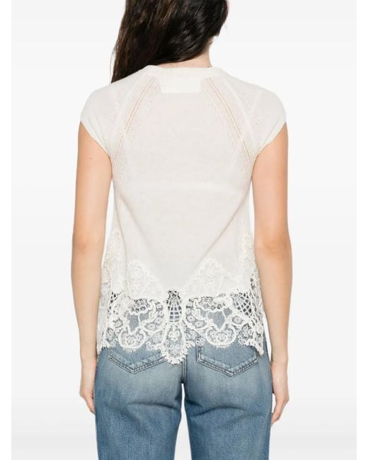 Ermanno Scervino White Lace-Trimmed Knitted Top