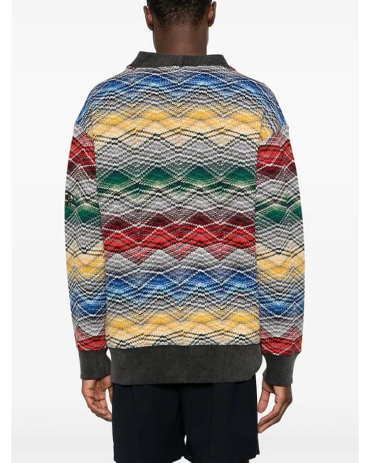 Missoni Gray Zigzag V-Neck Cardigan for men
