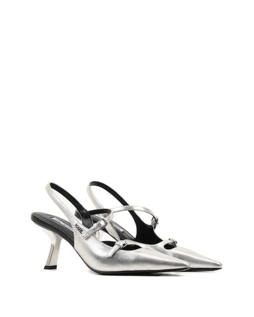 Karl Lagerfeld White Buckle-Detail Slingback Pumps
