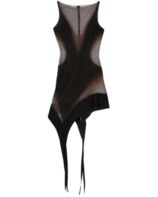 Mugler Black Asymmetric Mesh Dress - Women's - Polyamide/viscose/elastodiene/spandex/elastane