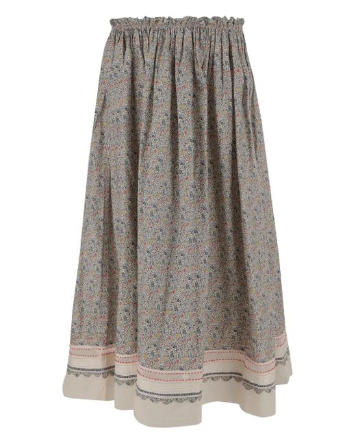 Péro Gray Floral-Print Cotton Skirt
