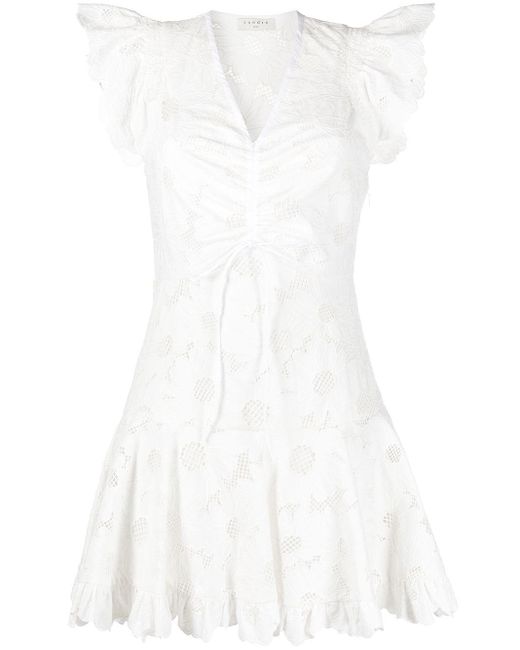 Sandro White Floral Embroidered Ruffle Dress