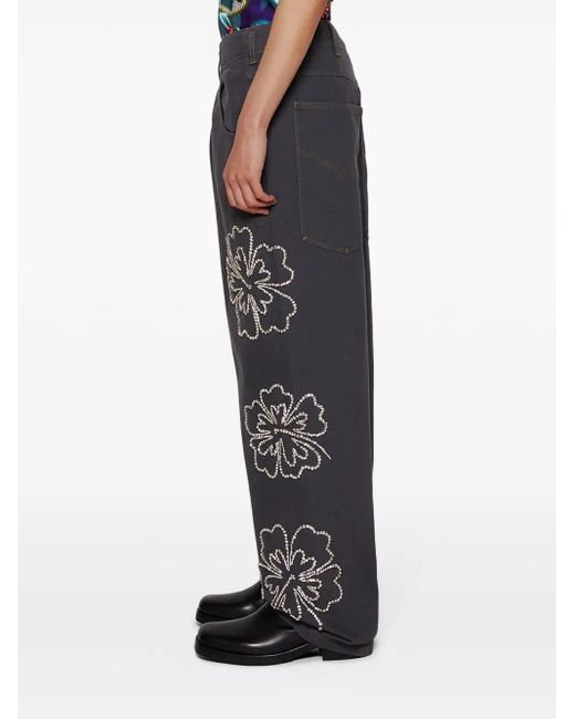 Bluemarble Gray Hibiscus Embroidered Jeans for men