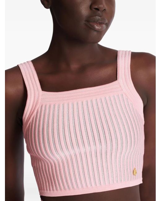 Balmain Pink Ribbed Square-Neck Top