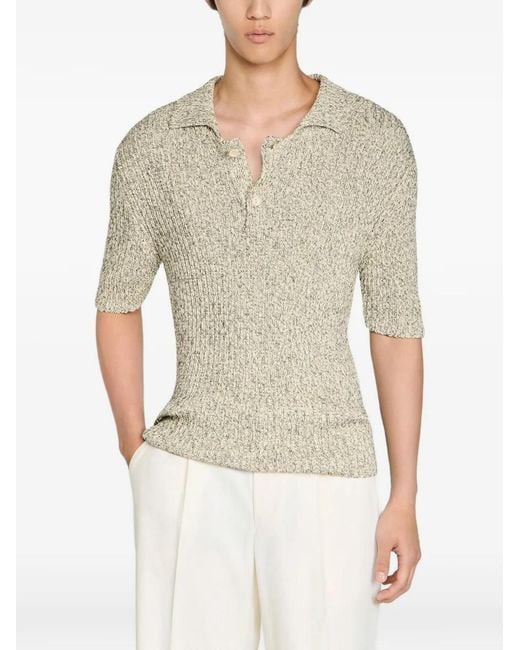 Sandro White Marl Cotton Knit Polo Shirt for men