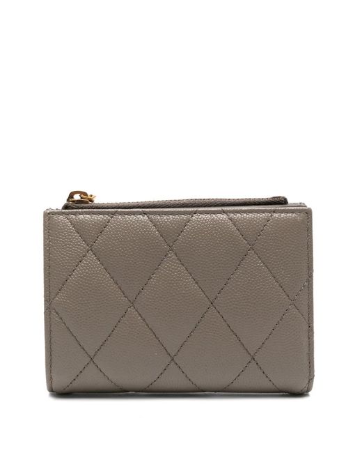 Saint Laurent Gray Cassandre Bijou Quilted Zip Wallet
