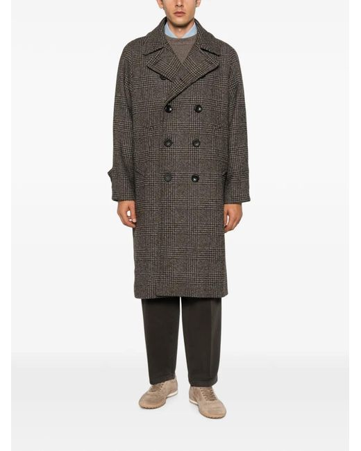 Sandro Brown Checked Double-Breasted Coat for men