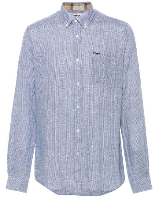 Barbour Blue Linen Checked Shirt for men