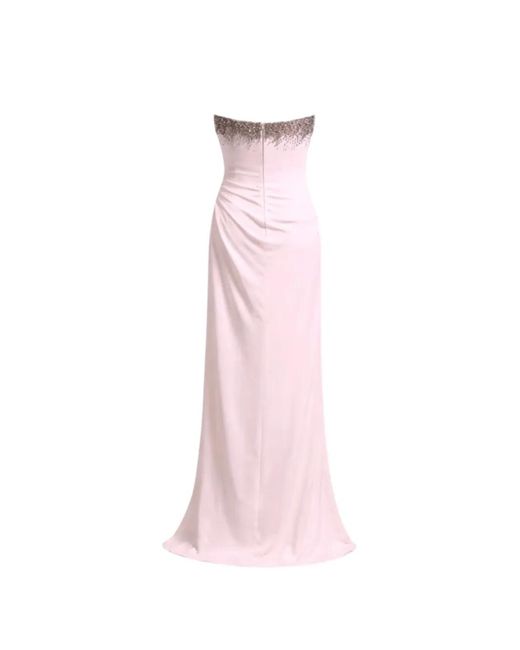 Amen Pink Crystal-Embellished Strapless Gown