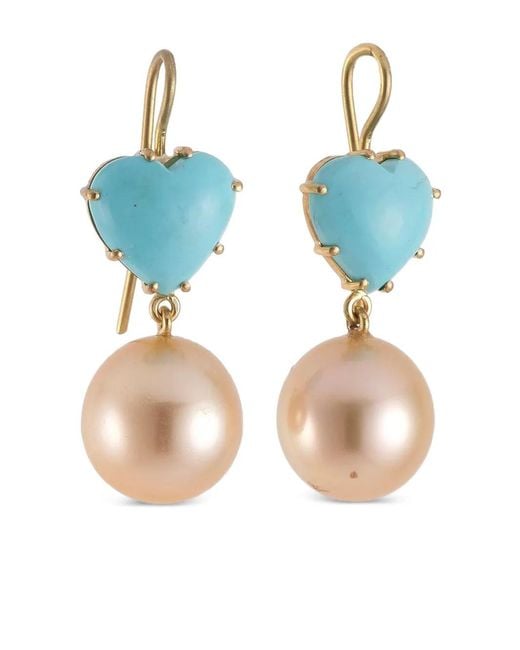 Sylva & Cie Blue Pearl Heart Earrings