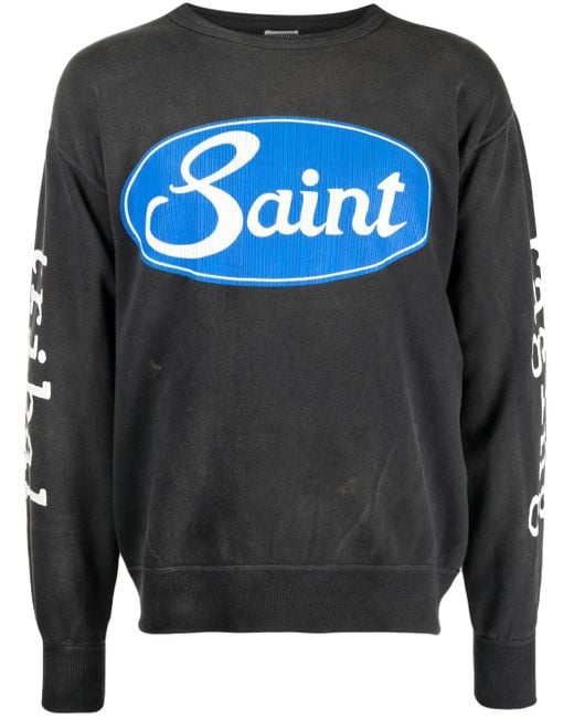 SAINT Mxxxxxx Gray Logo-Print Cotton Sweatshirt for men