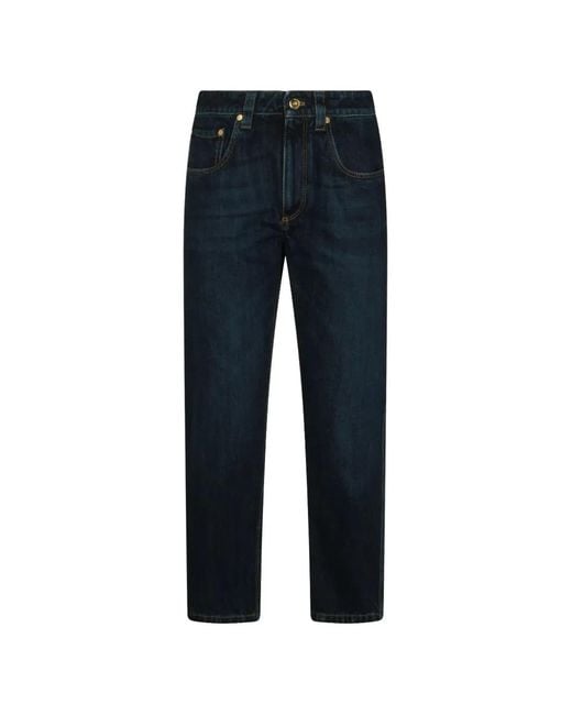 Brunello Cucinelli Blue Chain-Embellished Five-Pocket Jeans