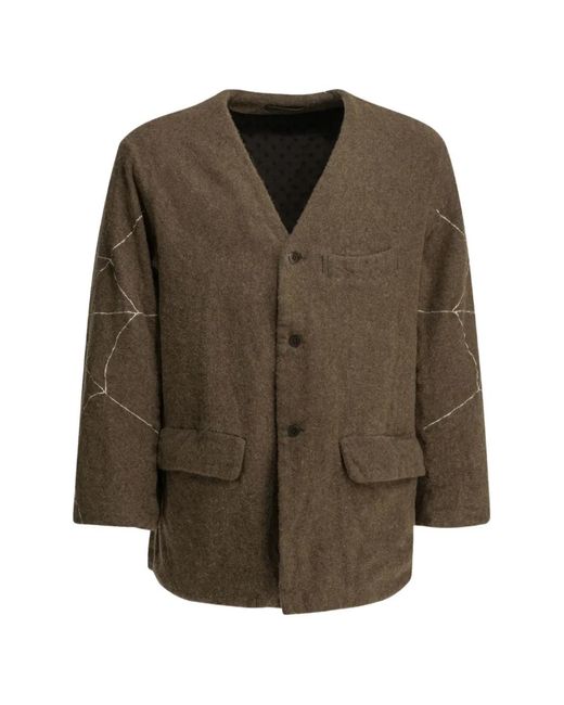 Kapital Brown Embroidered Collarless Jacket for men