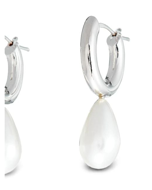 Simone Rocha White Pearl-Pendant Hoop Earrings