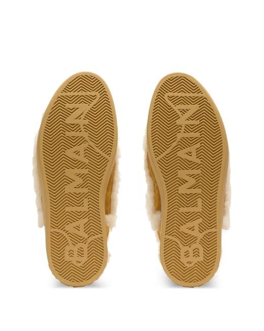 Balmain Natural Shearling Suede Sneakers