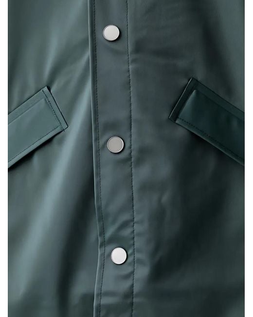 Rains Green Hooded Press-Stud Coat