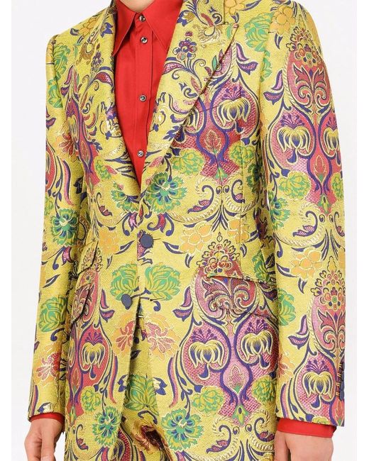 Dolce & Gabbana Yellow Patterned Jacquard Suit Jacket for men
