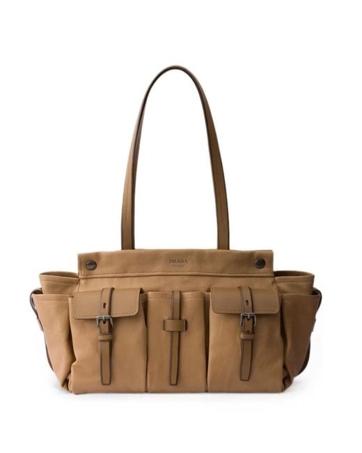 Prada Natural Route Large Leather Tote Bag