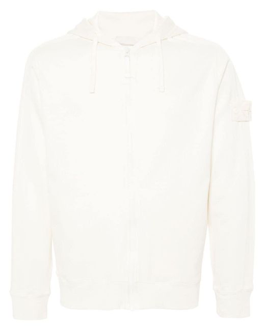 Stone Island White Fine-knit Zip-up Hoodie for men