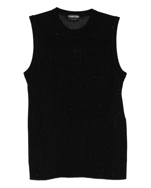 Tom Ford Black Sequin-Embellished Ribbed Tank Top