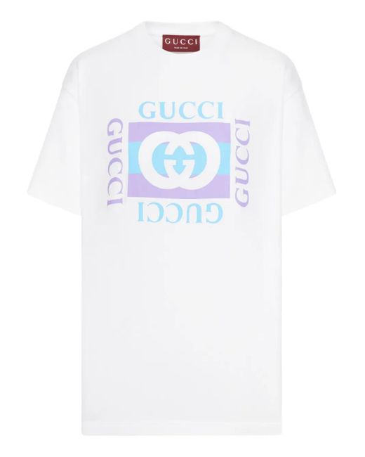 Gucci Tops ,Wit ,Katoen Iconische Logo Print T-Shirt in het White