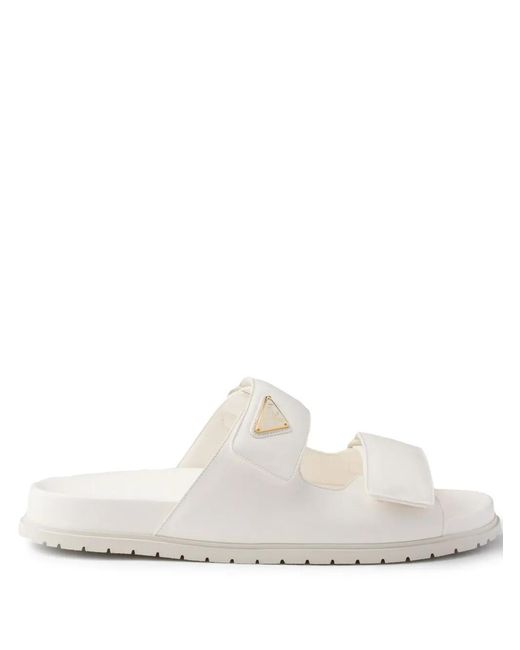 Prada White Logo Leather Sandals