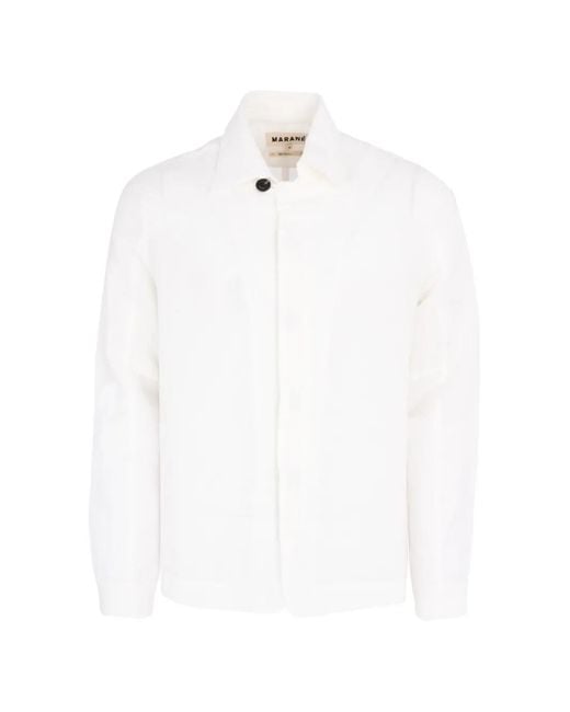 Marane White Concealed-Fastening Shirt Jacket for men