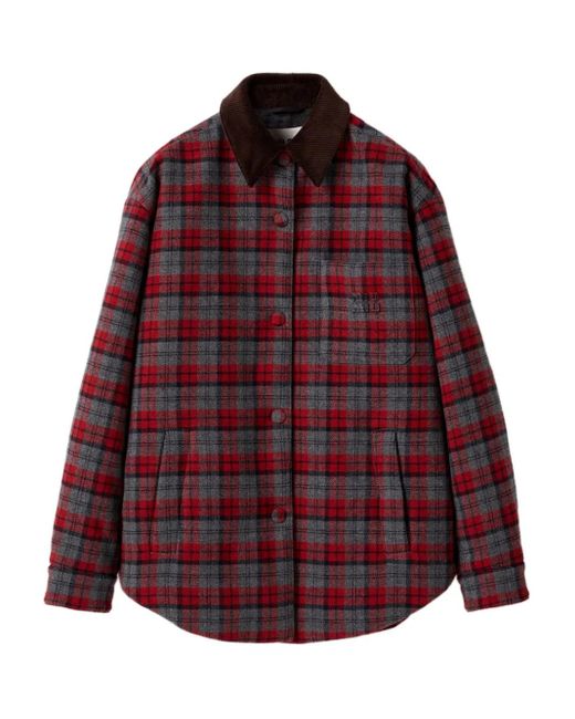 Miu Miu Red Plaid-Check Down Jacket