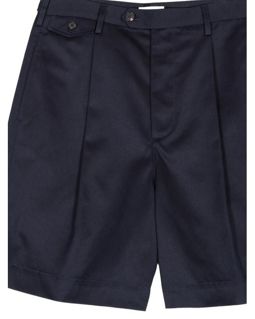 Grifoni Blue Gabardine Pleated-Detail Tailored Shorts for men